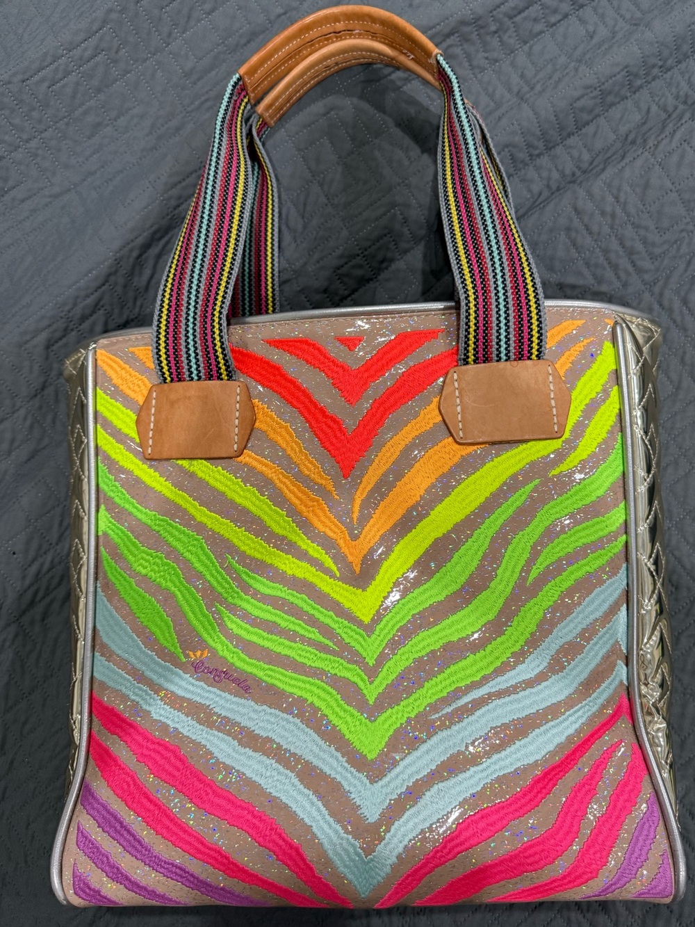 Veronica Colorful Zebra Print Tote Bag - Multicolor